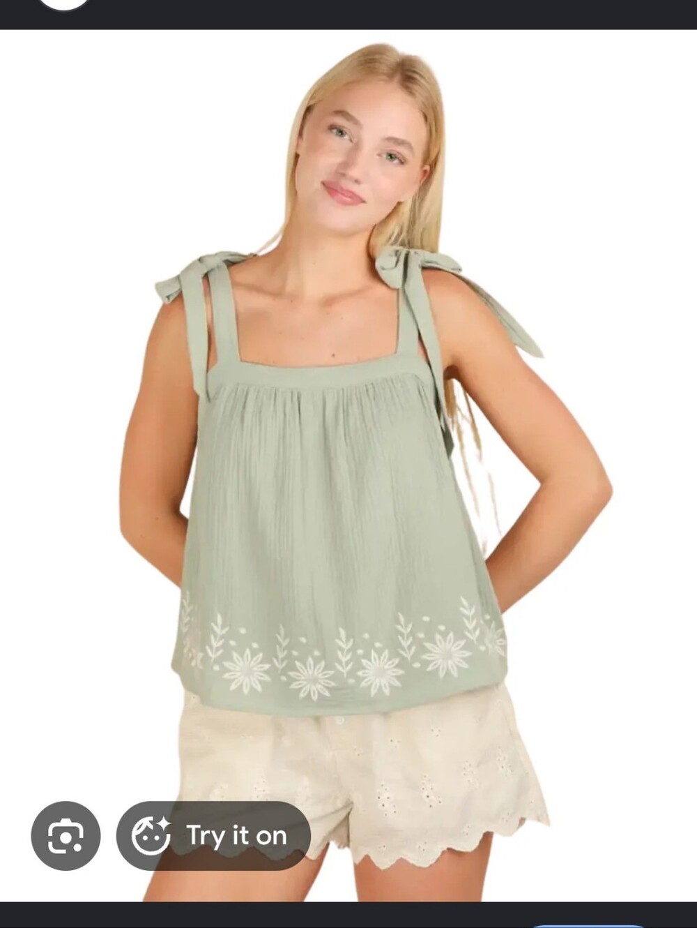 NWT New In Floral Embroidered Shoulder Ribbon Tie Top